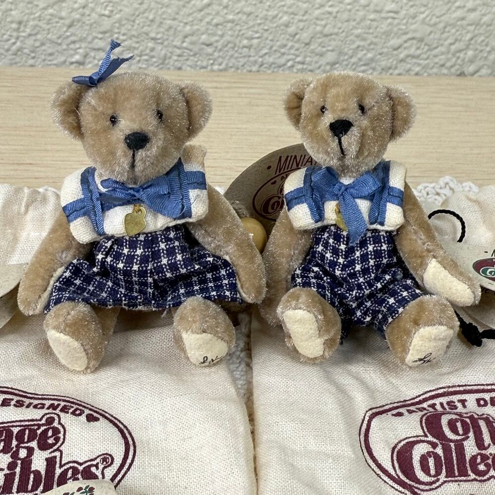 Vintage Ganz Cottage Collectables Miniatures Steve & Sue Bears Signed w/ Bags